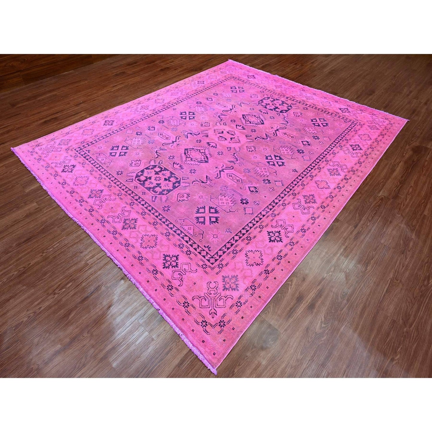 7'10"X9'7" Pink Overdyed Kazak Medallions Design Wool Hand Knotted Rug