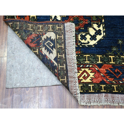 5'X6'10" Afghan Ersari Elephant Feet Design Organic Blue Hand Knotted Rug