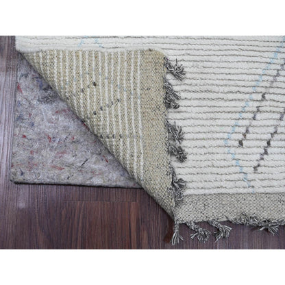 2'5"X10'6" White Geometric Moroccan Weave Wool Hand Knotted Runner Rug