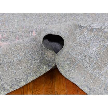 9'X12'5" Pink Cardiac Design Textured Wool And Pure Silk Hand Knotted Rug
