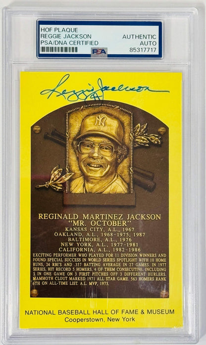 Reggie Jackson Autographed Hall Of Fame Plaque Postcard (Psa)