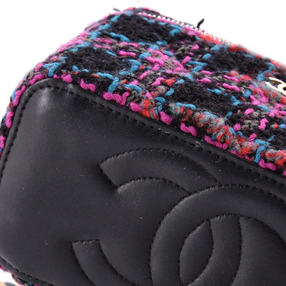 Chanel Pearl Crush Vanity Case With Chain Quilted Multicolor Tweed Small
