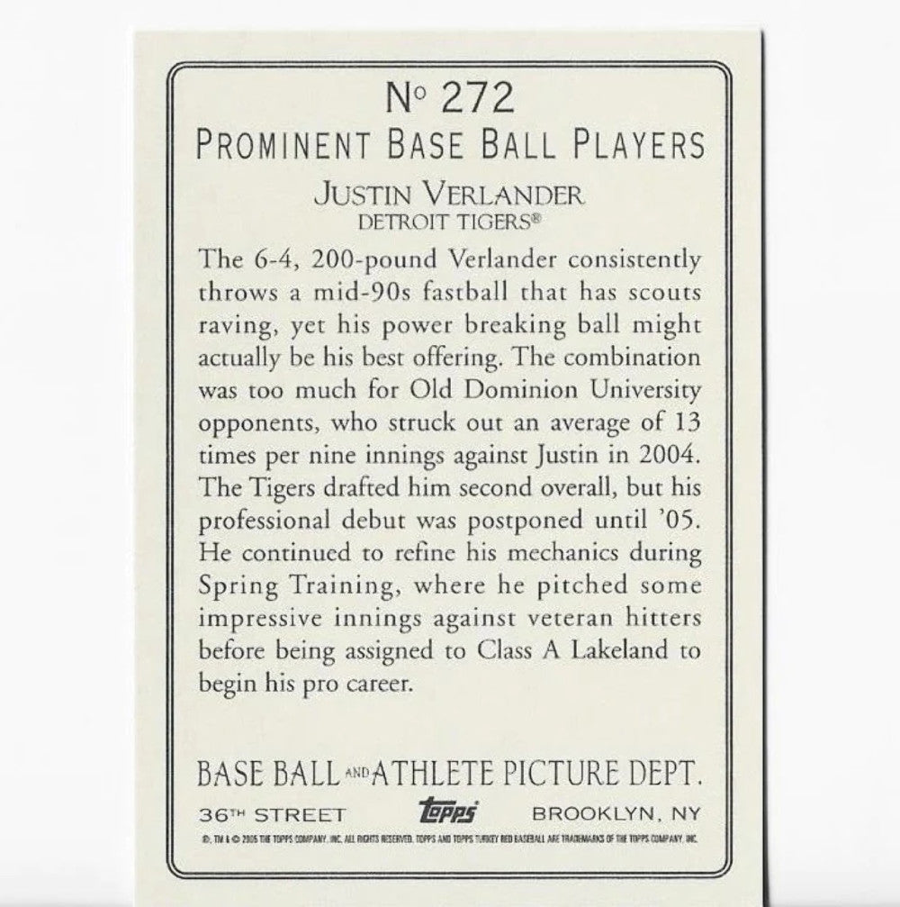 Card Justin Verlander 2005 Topps #272 Rookie
