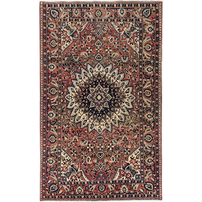 5'3"X8'6" Red Densely Woven Vintage Zoroastrian Baktiarjoon Oriental Rug