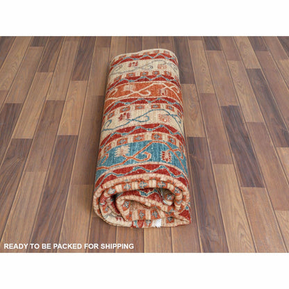 6'2"X8'8" Colorful Super Kazak With Shawl Design Hand Knotted Wool Rug