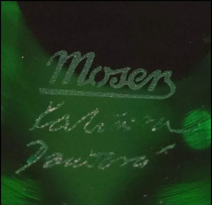 Crystal cut glass vase interior decor art used moser green height 10 inches