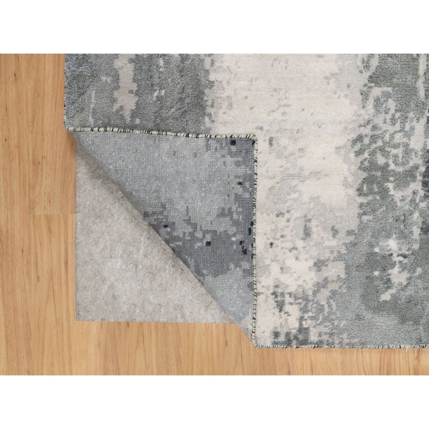 2'6"X8' Black Abstract Design Hand Knotted Wool And Silk Runner Rug