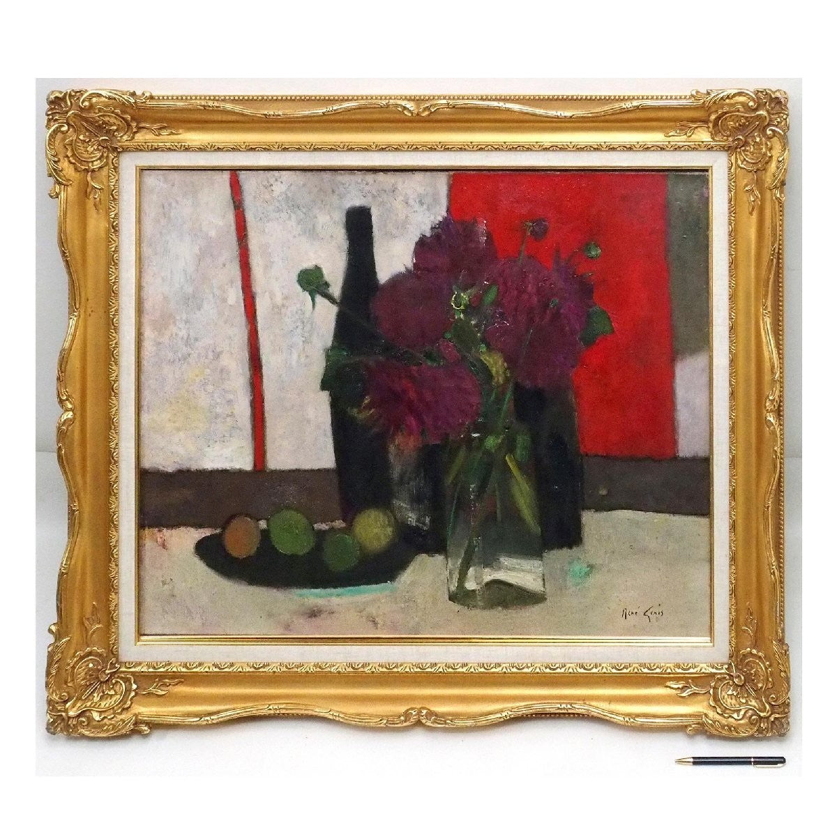 Ren Genis Original Oil Painting Dahlias Signed W/ Back Signature, Still Life