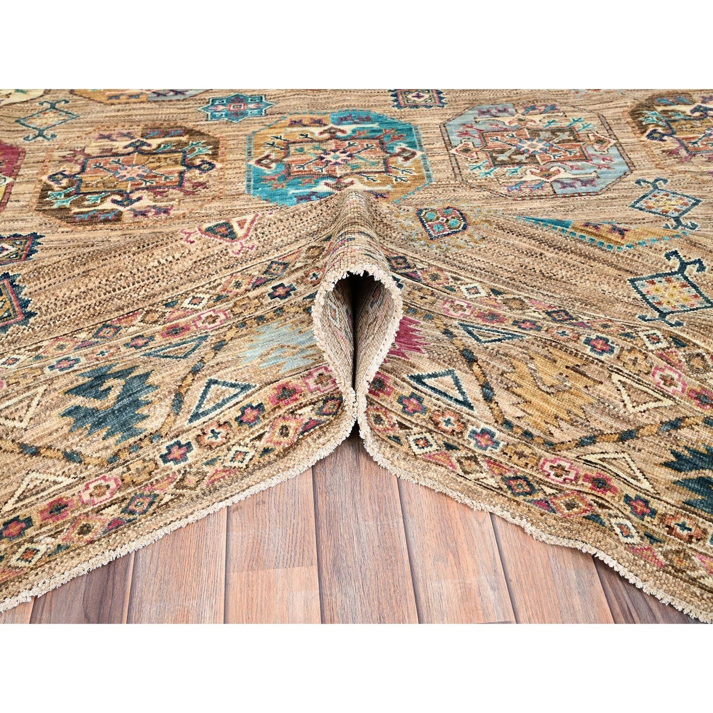 8'X10' Firewood Brown Soft Wool Afghan Ersari Design Hand Knotted Rug