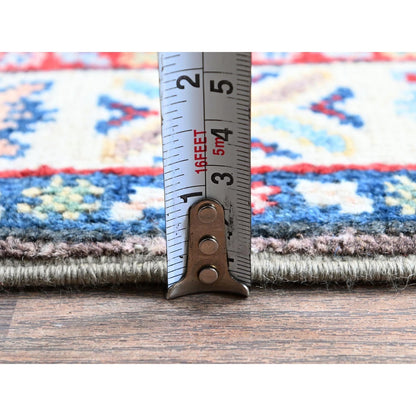2'X6'5" Gray Kazak With Tribal Design Soft Wool Hand Knotted Runner Rug