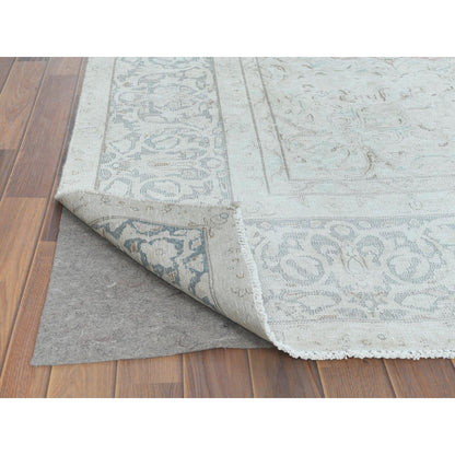 9'8"X12'10" Worn Wool Hand Knotted Ivory Vintage Farsian Karman Rug