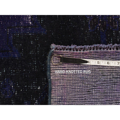 4'3"X7'10" Blue Wool Handmade Overdyed Vintage Tebraz Wide Runner Rug