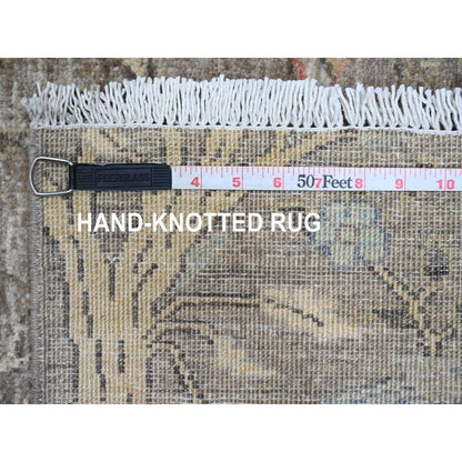 6'X8'10" Cedar Brown Hand Knotted Afghan Peshawar Birds Design Wool Rug