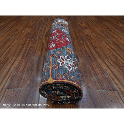 9'X12'3" Gray Tribal Medallions Hand Knotted Super Kazak Oriental Rug