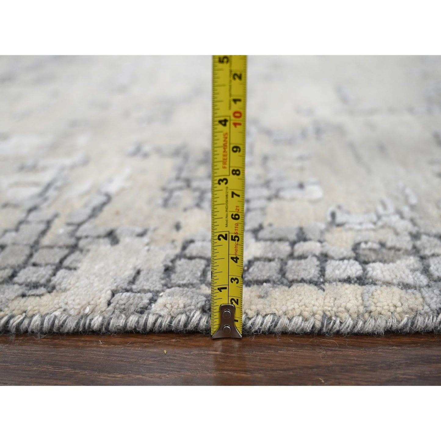 12'X12' Gray Abstract Design Wool And Silk Hand Knotted Square Rug