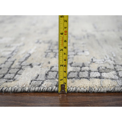 12'X12' Gray Abstract Design Wool And Silk Hand Knotted Square Rug