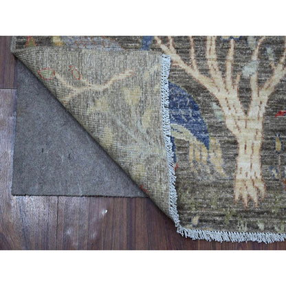 2'7"X9'8" Shingle Gray Birds Paradise Hand Knotted Runner Oriental Rug