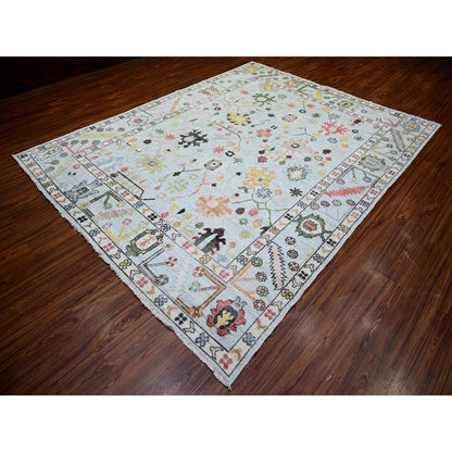 8'2"X10'5" Powder Blue Afghan Angora Oushak Soft Wool Hand Knotted Rug
