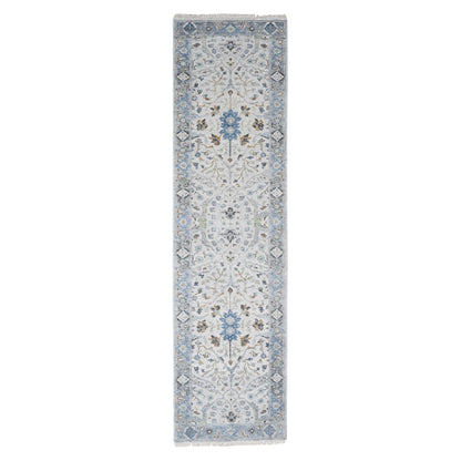 2'7"X9'10" Agate Gray Oushak Floral Motifs Wool Hand Knotted Runner Rug