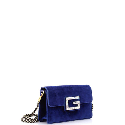 Gucci G Broadway Shoulder Bag Velvet With Crystals Small