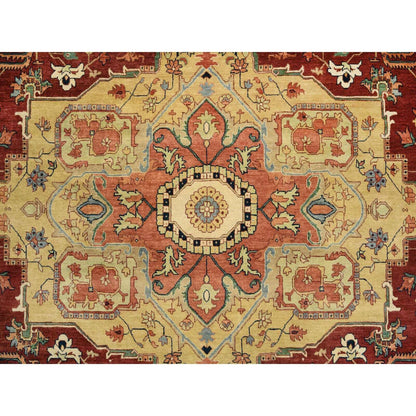 10'X10' Red Hand Spun Wool Hand Knotted Antiqued Fine Heris Round Rug
