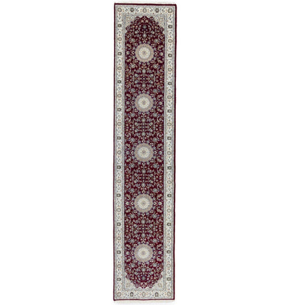 3X12 Ft Indo-Nain Red Floral Wool Oriental Runner