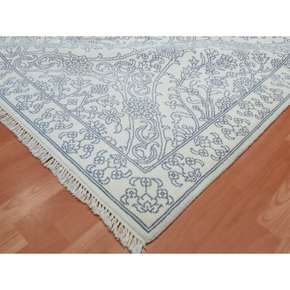 9'4"X11'9" Ivory 100% Cotton Agra Design Hand Knotted Rug