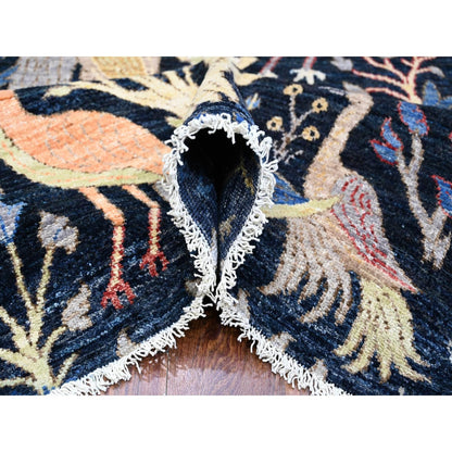 8'X8' Blue Birds Of Paradise Peshawar Hand Knotted Square Oriental Rug