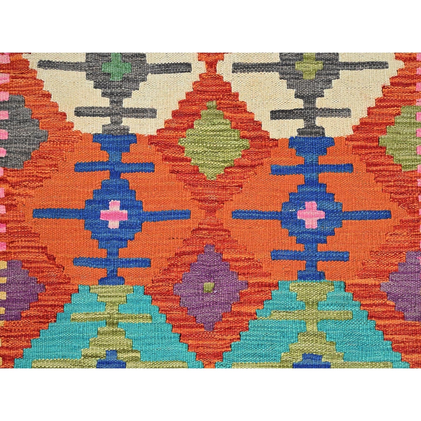 2'9"X15'10" Orange Afghan Kilim Pure Wool Flat Weave Hand Woven Runner Rug