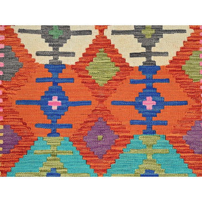 2'9"X15'10" Orange Afghan Kilim Pure Wool Flat Weave Hand Woven Runner Rug