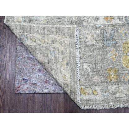 8'X9'7" Gray Afghan Angora Oushak Leaf Pattern Hand Knotted Pure Wool Rug