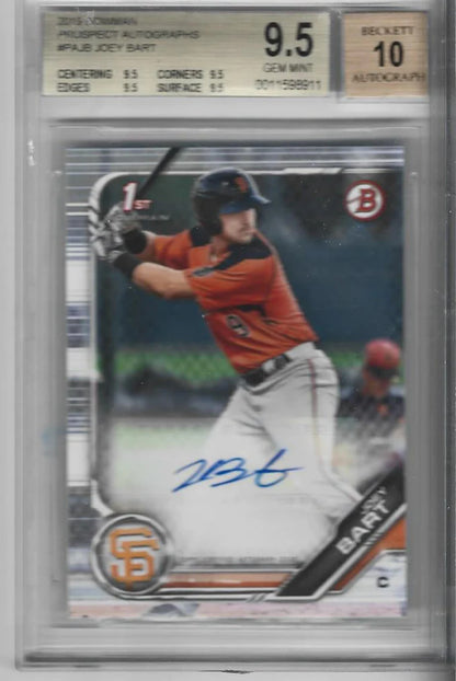 Joey Bart 2019 Bowman Prospect Autographed Rookie Card (Bgs 9.5 Gem Mint, Auto 1