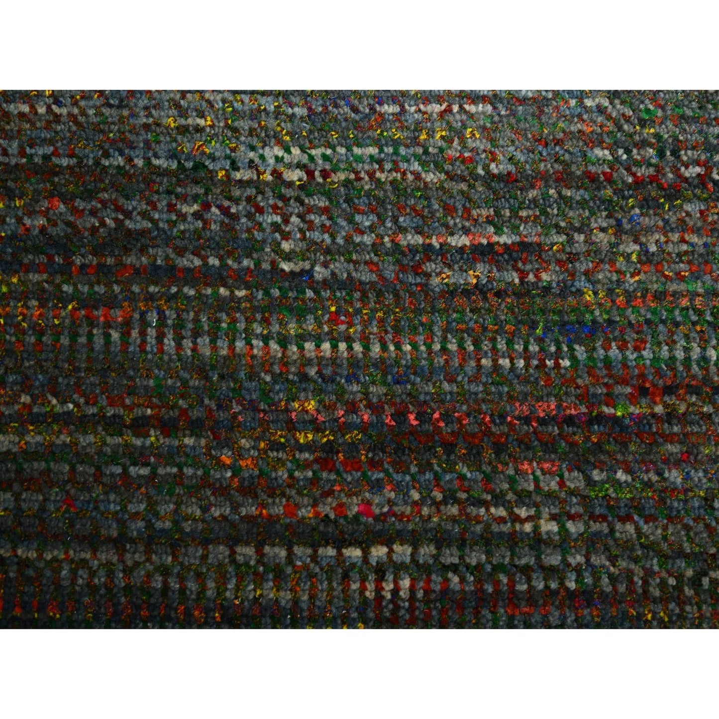 10'X14' Asphalt Black Modern Grass Design Wool And Silk Hand Knotted Rug