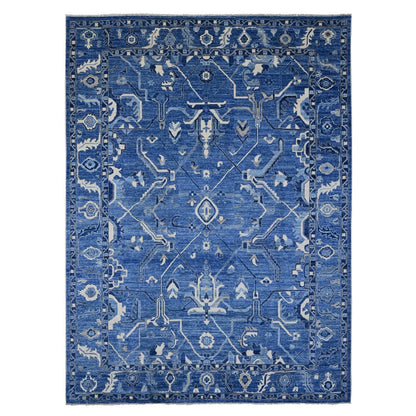 10'1"X13'9" Blue Hand Knotted Afghan Angora Oushak Vines Design Wool Rug
