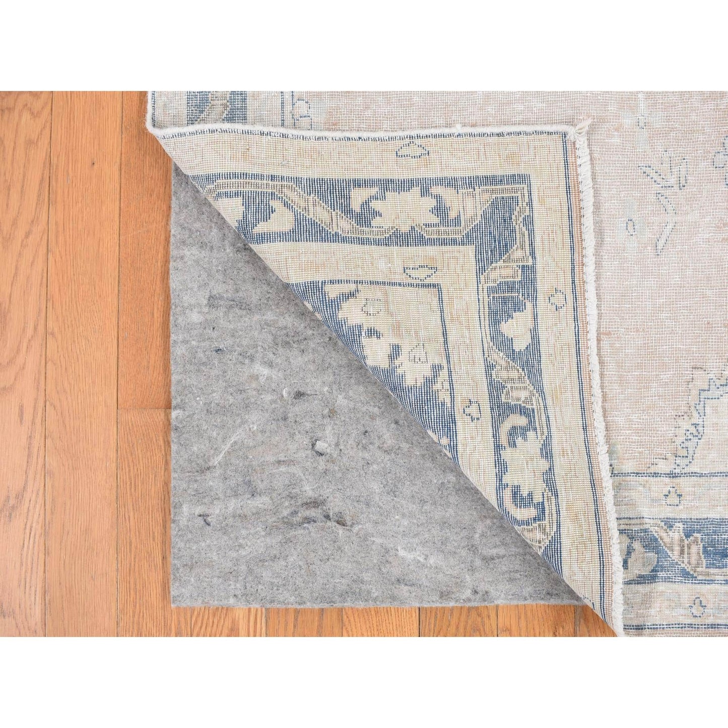 4'7"X7'6" Pink Worn Wool Hand Knotted White Wash Vintage Karman Rug