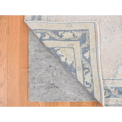 4'7"X7'6" Pink Worn Wool Hand Knotted White Wash Vintage Karman Rug