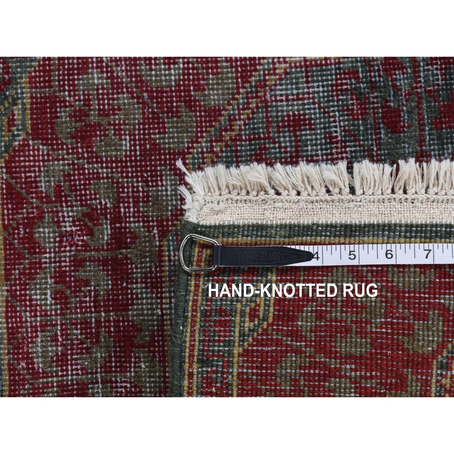 2'6"X9'10" Green Vintage Look Mamluk Worn Wool Hand Knotted Runner Rug