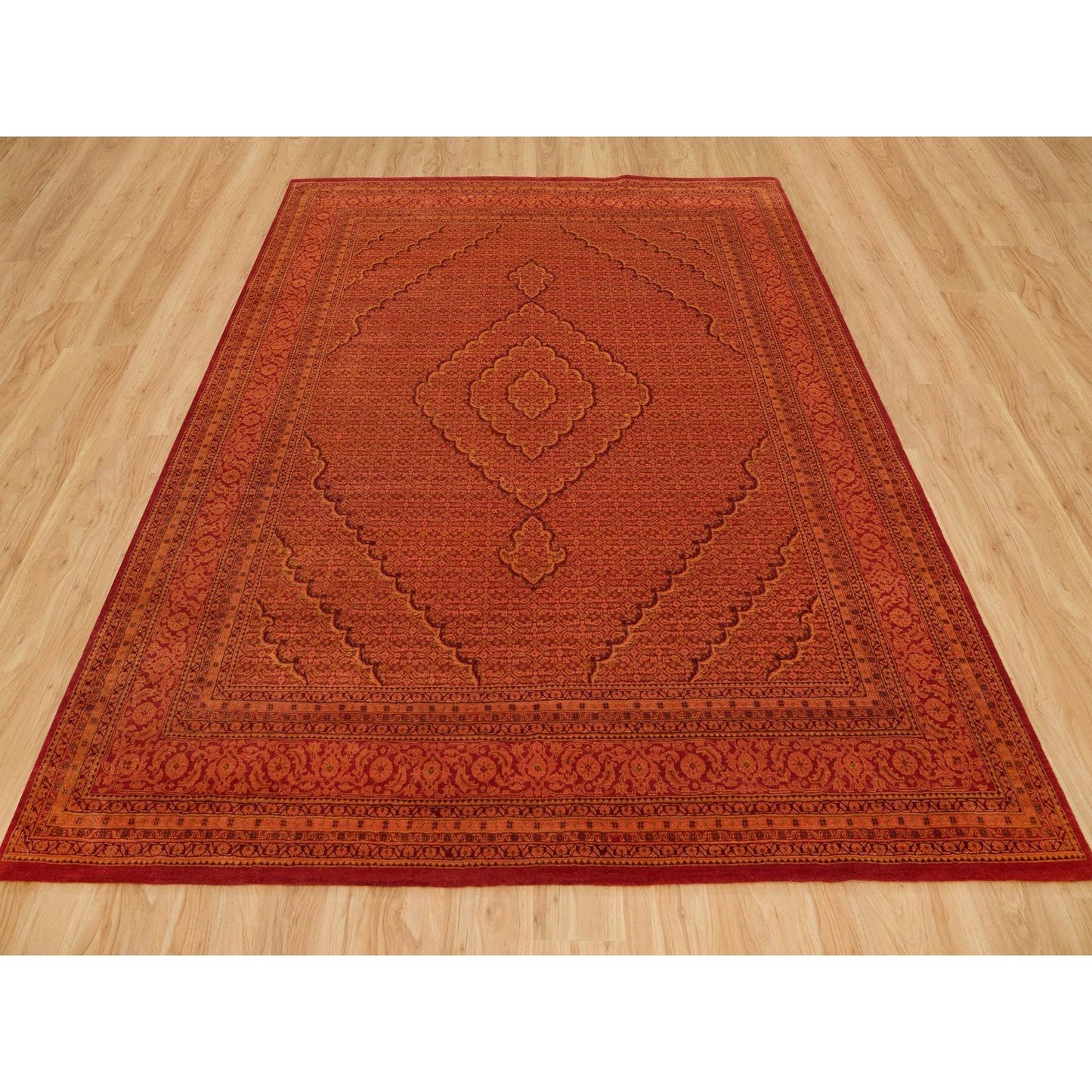 8'1"X10'1" Spicy Orange Wool And Silk Tebraz Mahi Hand Knotted Rug