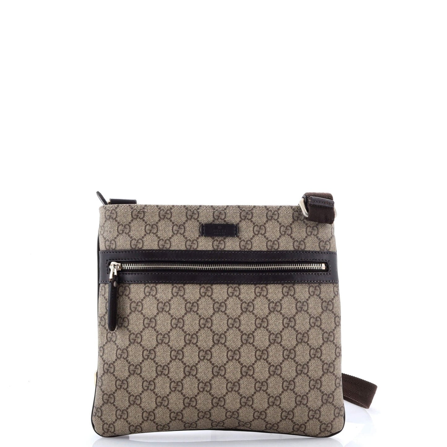 Gucci Front Zip Flat Messenger Bag Gg Coated Canvas Medium