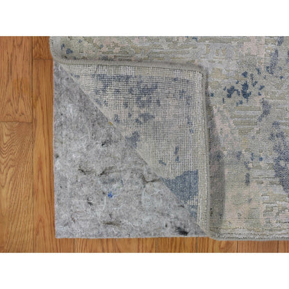8'X9'6" Silver Blue Silk With Textured Wool Modern Hand Knotted Rug