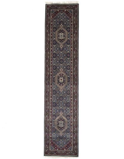 Hand-Knotted Indo-Bidjar Oriental Runner Rug Wool