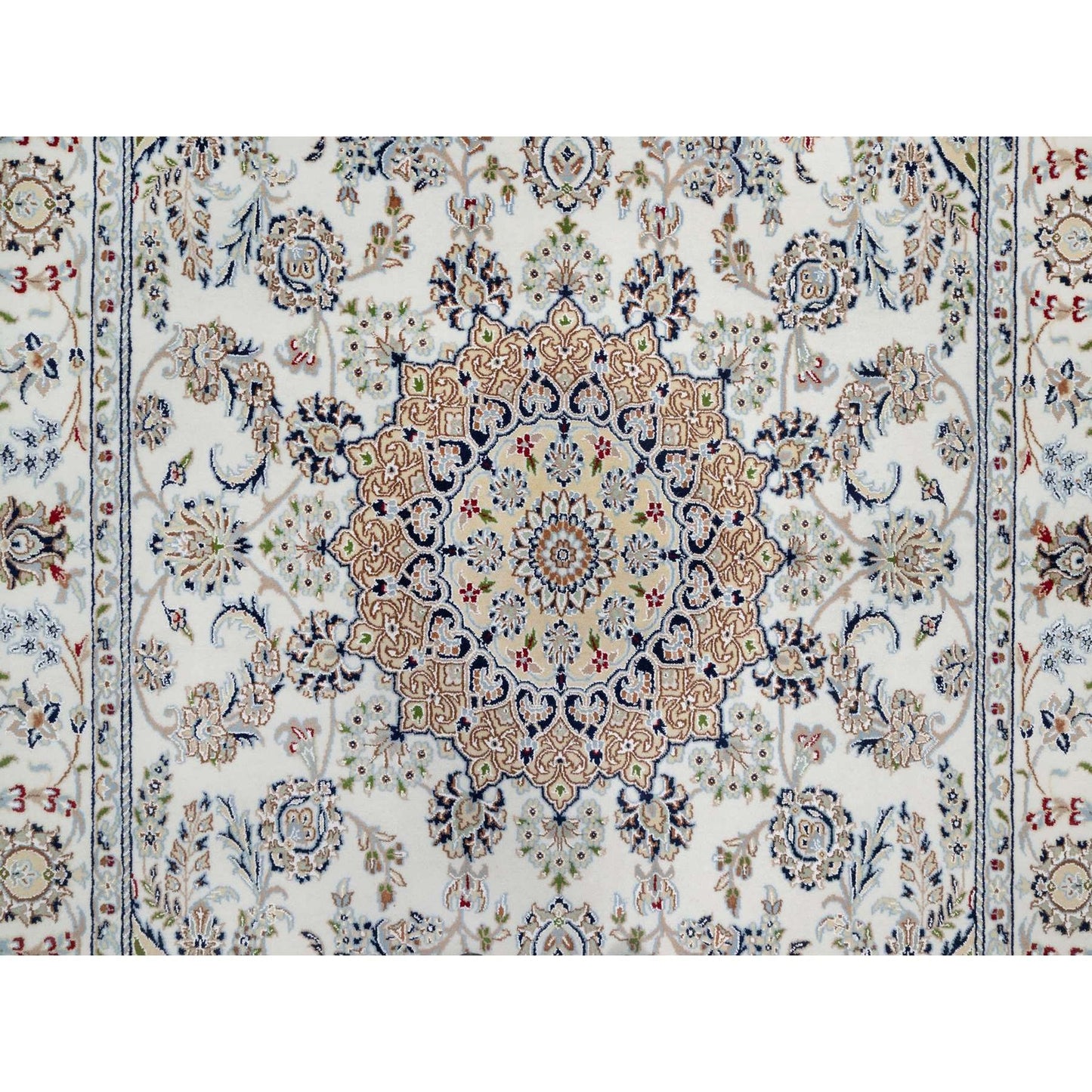 5'10"X9'2" Pearl White, 250 Kpsi, Hand Knotted Nain Wool And Silk Rug