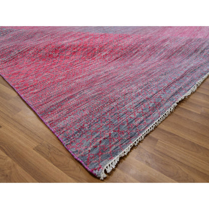 9'4"X12'2" Desire Red Wool Hand Knotted Modern Chiaroscuro Collection Rug