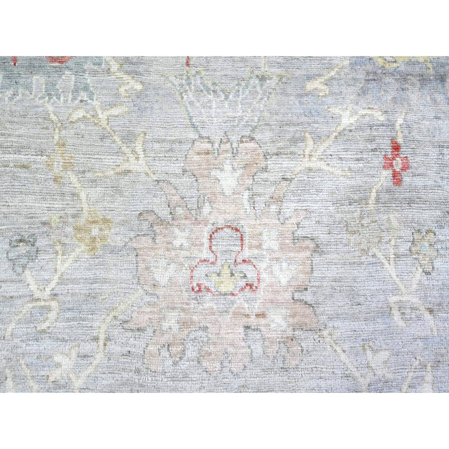 Rug 9'10"x9'10" Steel Blue Hand Knotted Wool Afghan Angora Oushak