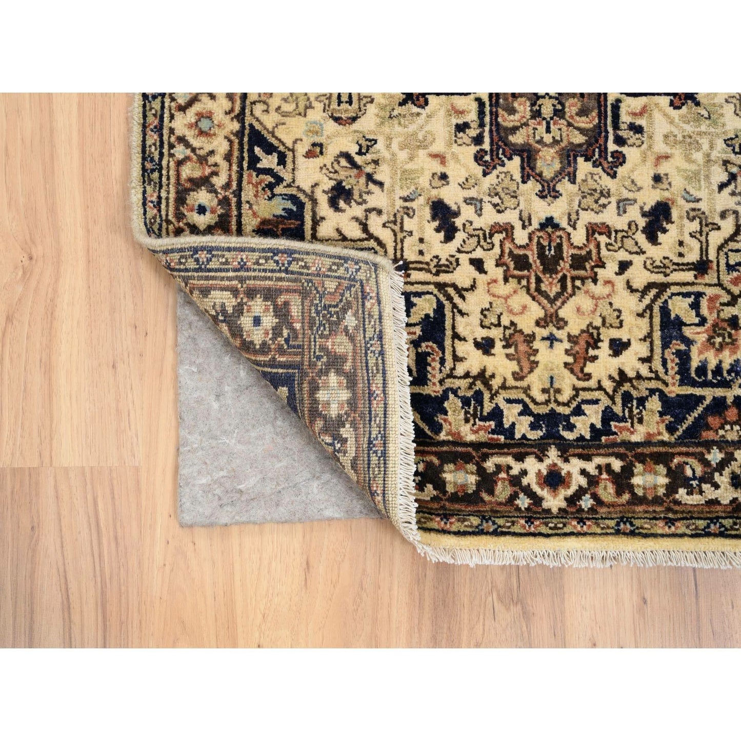 2'7"X10'3" Beige Antiqued Heris Re-Creation Wool Hand Knotted Runner Rug