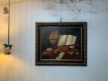 Muzio Carli -Violino Original Oil Painting On Canvas Coa Italy Violin Still Life