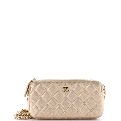 Chanel Double Zip Clutch With Chain Quilted Lambskin