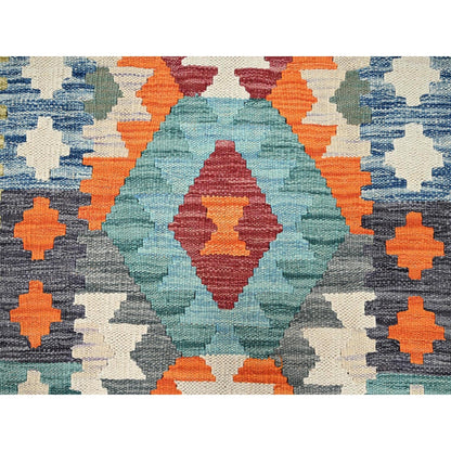 2'7"X8' Colorful Afghan Kilim 100% Wool Rug Flat Weave Hand Woven Runner