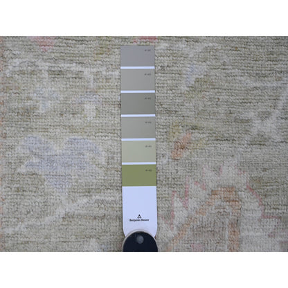 2'9"X10' Green Angora Oushak Leaf Design All Wool Hand Knotted Runner Rug