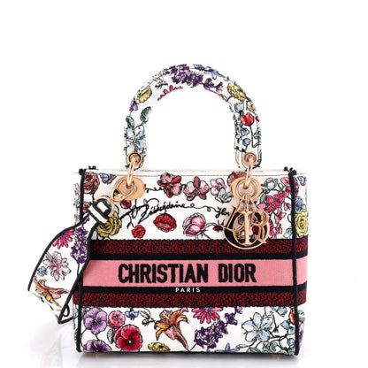 Christian Dior Lady D-Lite Bag Embroidered Canvas Medium